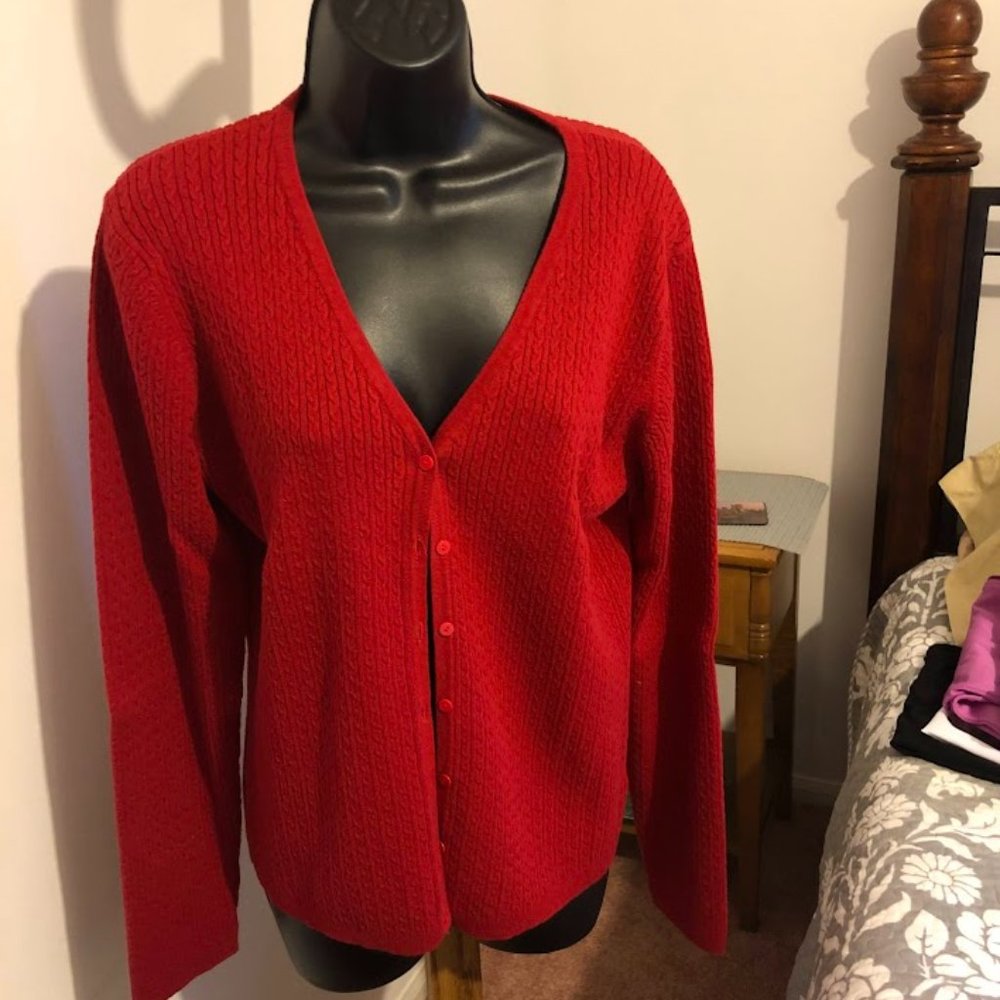 women's red cardigan